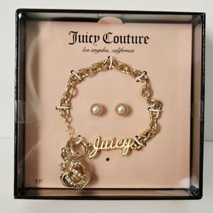 JUICY COUTURE Jewelry Set Bracelet And Pearl Earrings NIB